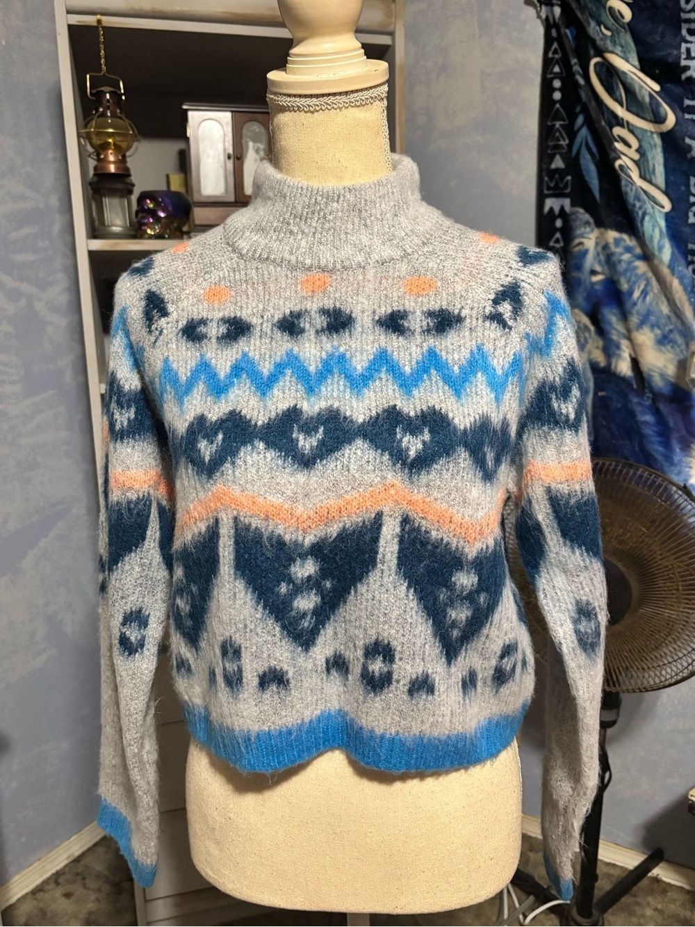 Noisy May Fuzzy Turtleneck Sweater Fair Isle Nordic Cozy Knit S - Picture 2 of 11
